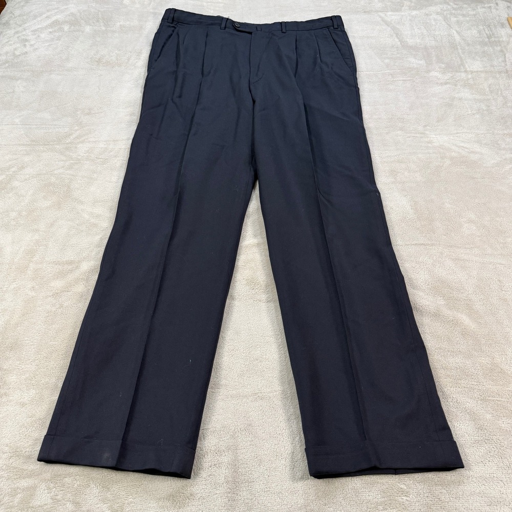 Ermenegildo Zegna Mens 36x32 Navy Blue Wool Pleated Cuffed Dress Pants Casual